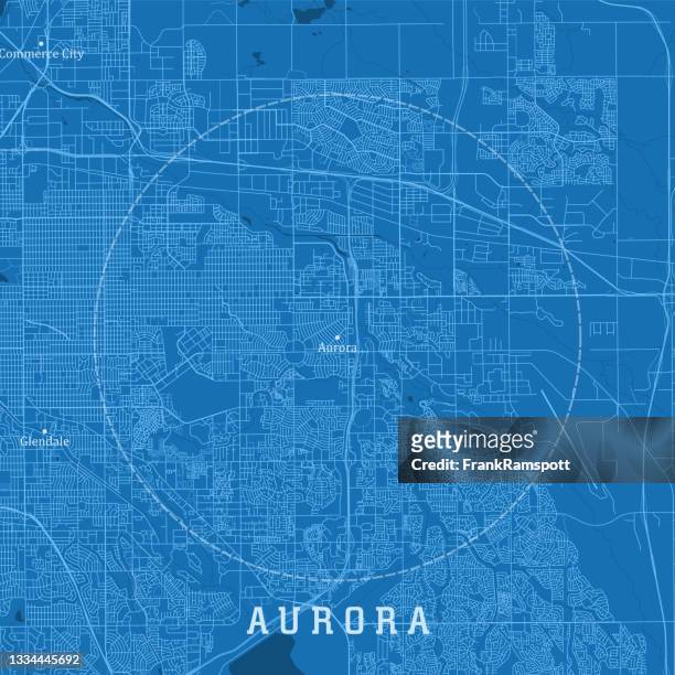 aurora co city vector road map blue text - aurora colorado stock illustrations