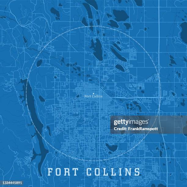 fort collins co city vector road map blue text - fort collins colorado city stock illustrations