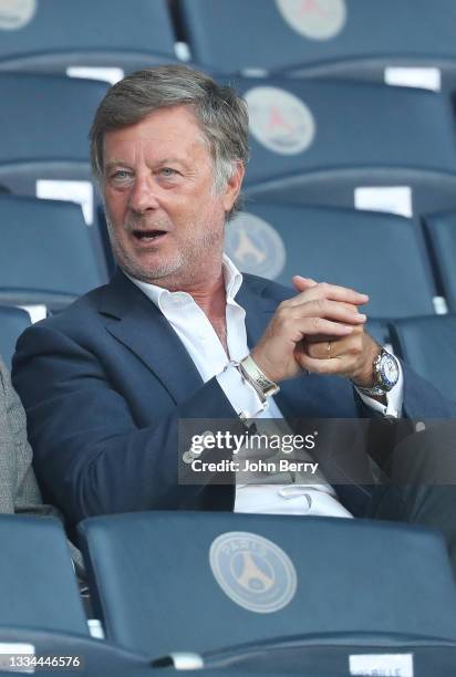 Of Accor Sebastien Bazin attends the Ligue 1 match between Paris Saint Germain and RC Strasbourg Alsace at Parc des Princes stadium on August 14,...