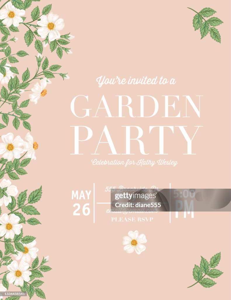Peach Color Wild Roses Garden Party Invitation