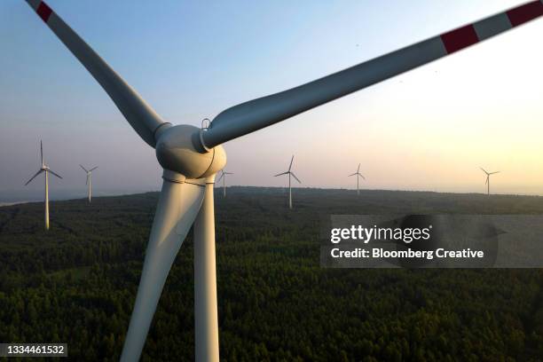 wind turbines - economy rural in poland stockfoto's en -beelden