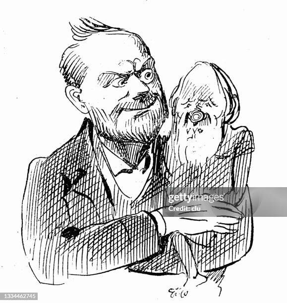 malicious man holds another man as a doll or a lap dog - puppet show stock illustrations