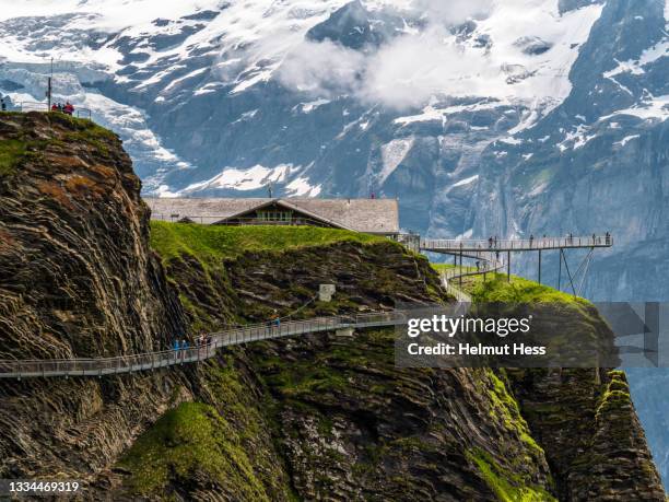 view of first cliff walk near grindelwald - grindelwald stock pictures, royalty-free photos & images