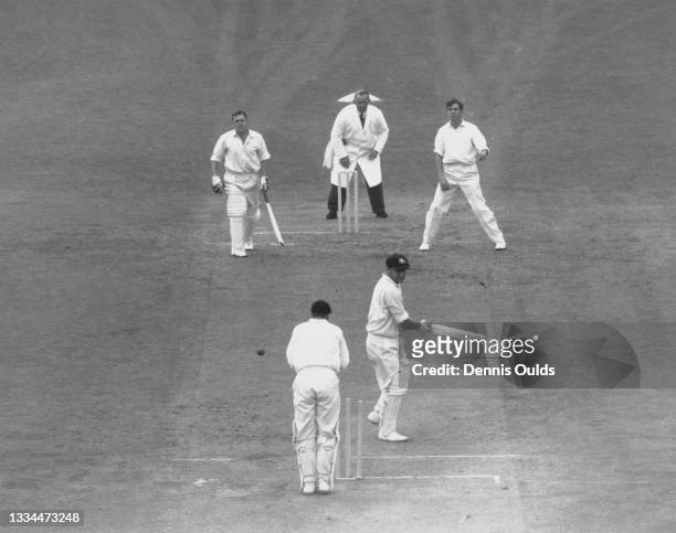 Peter Burge of Australia is bowled out for 181 by David Allen of England on the third day of the 5th Test Match against Australia on 19th August 1961...