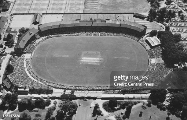General aerial view of the pitch and wicket at the Adelaide Oval on the opening day of the 4th Test Match between England and Australia on 25th...