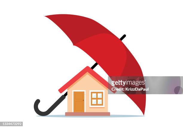 ilustrações, clipart, desenhos animados e ícones de seguro residencial - guarda chuva