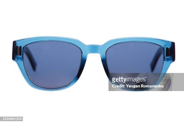 blue sunglasses isolated on white background - sunglasses without people stock-fotos und bilder