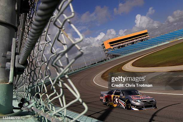 Brian Vickers, drives the Red Bull Toyota, during practice for the NASCAR Sprint Cup Series Ford 400 at Homestead-Miami Speedway on November 19, 2011...