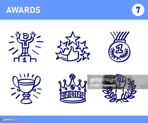 einfacher satz von auszeichnungen verwandte doodle vector line icons - meisterschaft stock-grafiken, -clipart, -cartoons und -symbole