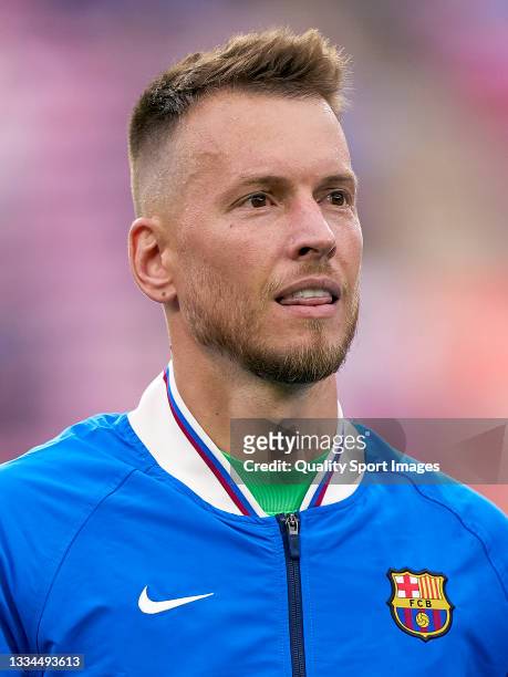 Norberto Murara Neto of FC Barcelona looks on prior to the La Liga Santander match between FC Barcelona and Real Sociedad at Camp Nou on August 15,...