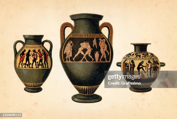 ancient greece vase and art products 1895 - pottery stock illustrations
