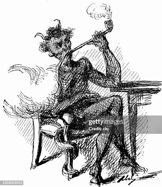 stockillustraties, clipart, cartoons en iconen met devil smoking a pipe - duivel