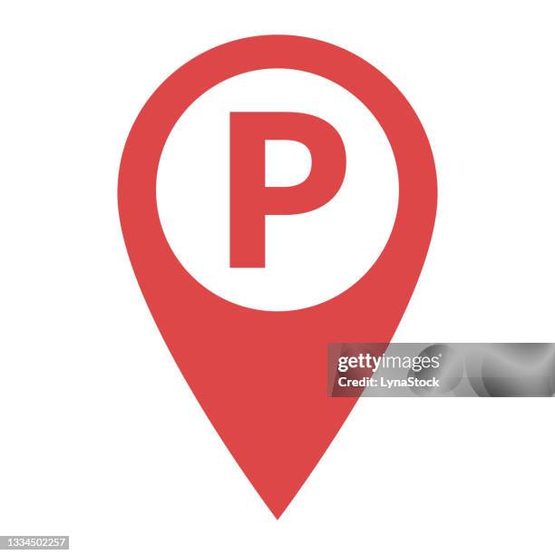 pinpoint with parking vector icon. map pointer symbol for website, gps navigator, apps, business card. location point of car parking zone. geolocation mark on the map. map marker sign. - work zone stock illustrations