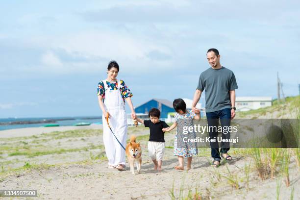 family photo at the beach - japanese ethnicity bildbanksfoton och bilder