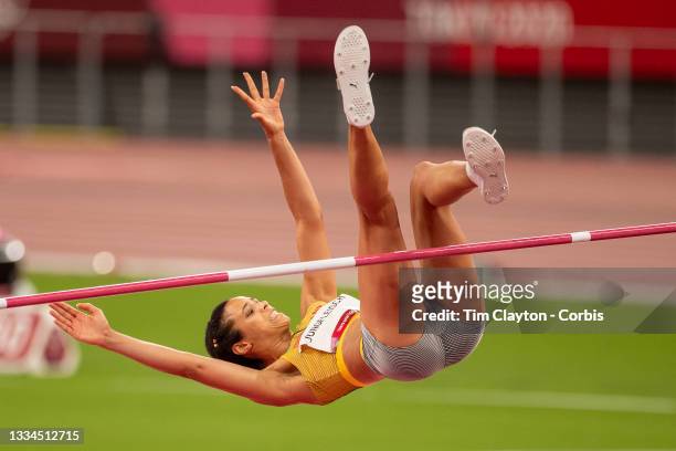 August 7: Marie-Laurence Jungfleisch of Germany fails at her third attempt at 1.96m to be eliminated from the high jump for women competition during...