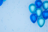 balloons of blue color, blue background.3D illustration.