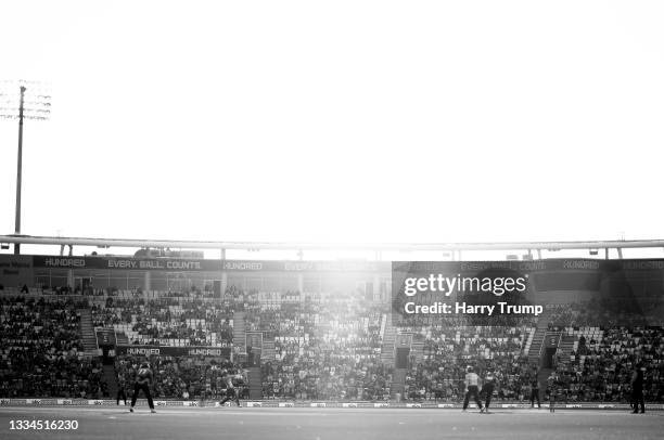 General view of play during The Hundred match between Southern Brave Men and Oval Invincibles Men at The Ageas Bowl on August 16, 2021 in...