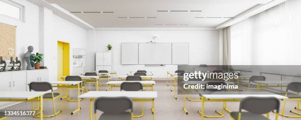 empty modern classroom with hand sanitizer and sink - high school building stock pictures, royalty-free photos & images