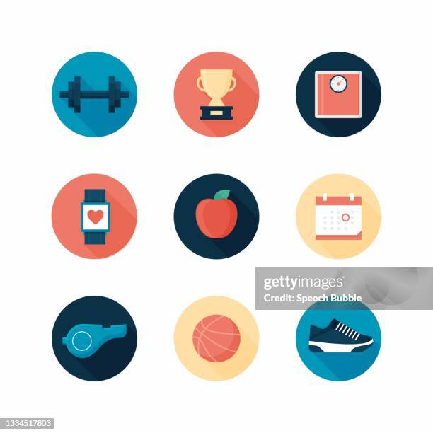 fitness flat design icon set. - exercise class instructor stock illustrations