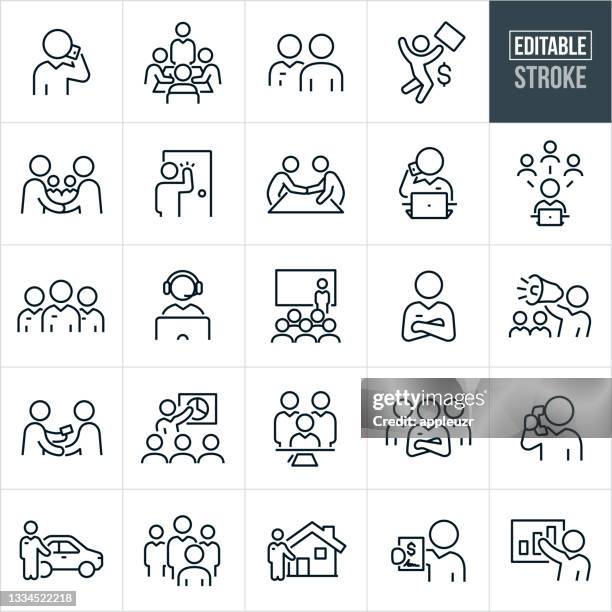 salesmen thin line icons - editable stroke - salesman stock illustrations