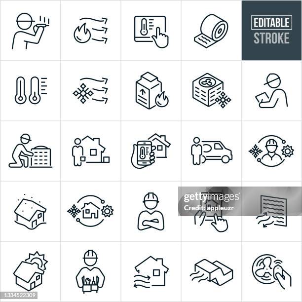 hvac thin line icons - editable stroke - furnace stock illustrations