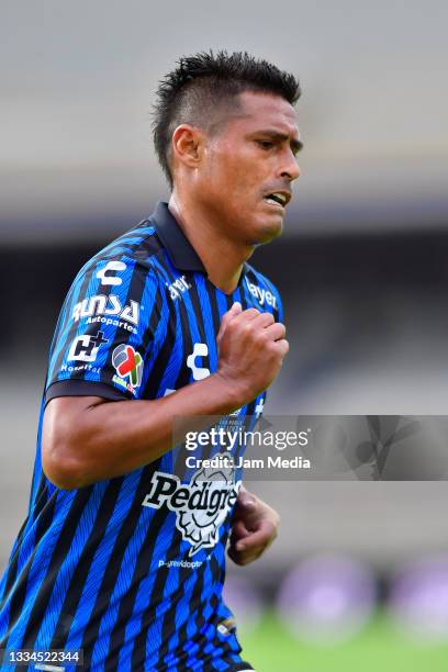 Osvaldo Martinez of Queretaro reacts during the 4th round match between Pumas UNAM and Queretaro as part of the Torneo Grita Mexico A21 Liga MX at...