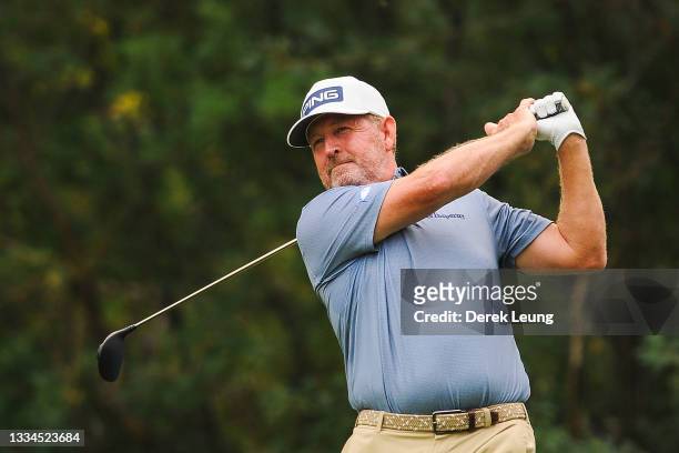 Jeff Maggert of USA plays in round two of the Shaw Charity Classic at Canyon Meadows Golf & Country Club on August 14, 2021 in Calgary, Alberta,...
