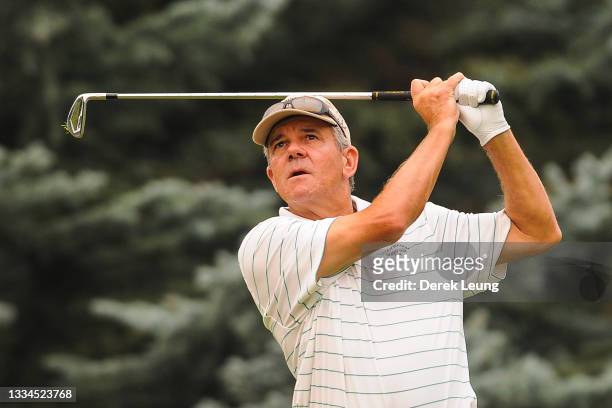 Scott Dunlap of USA plays in round two of the Shaw Charity Classic at Canyon Meadows Golf & Country Club on August 14, 2021 in Calgary, Alberta,...