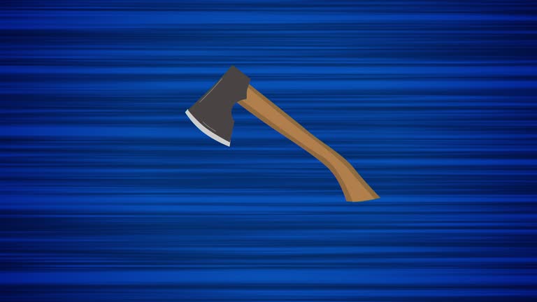 Flying axe on blue background. Looped animation of throwing ax. Moving ...