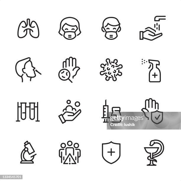 flu and coronavirus - outline icon set - nasal swab illustration stock illustrations