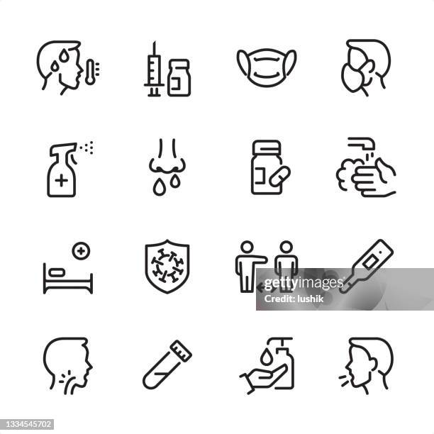 viral infection - outline icon set - sore throat stock illustrations