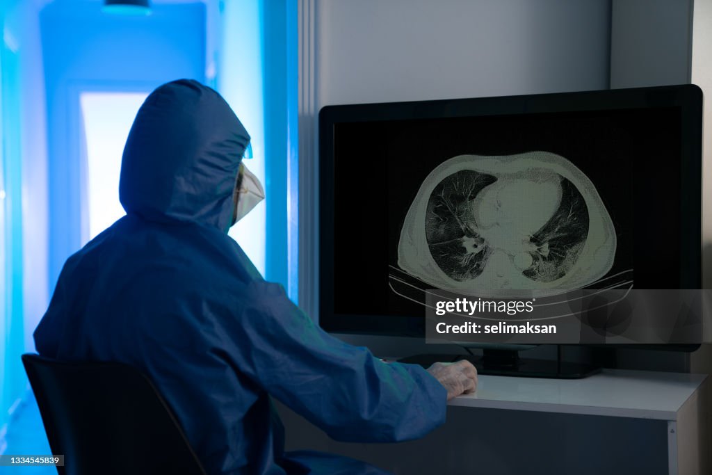 Radiologist Checking Thorax CT Image Of Patient In Radiology Clinic