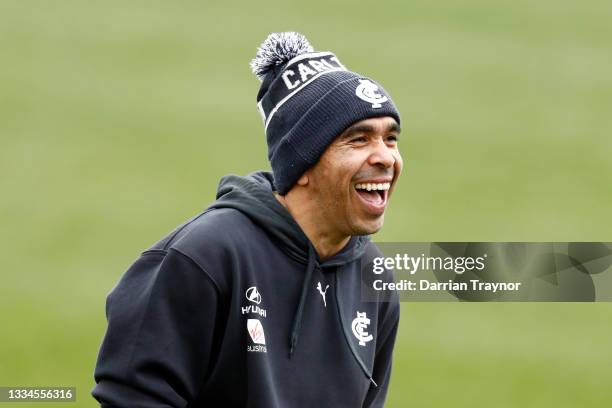 Eddie Betts of the Blues takes part during a Carlton Football Club training session at Ikon Park on August 17, 2021 in Melbourne, Australia.