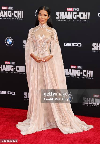 Jhené Aiko attends Disney's premiere of "Shang-Chi And The Legend Of The Ten Rings" at El Capitan Theatre on August 16, 2021 in Los Angeles,...
