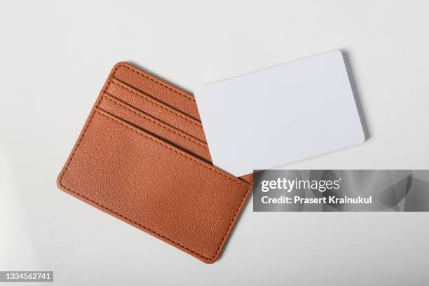 white blank chip card and wallet card, isolated white background - identity card fotografías e imágenes de stock