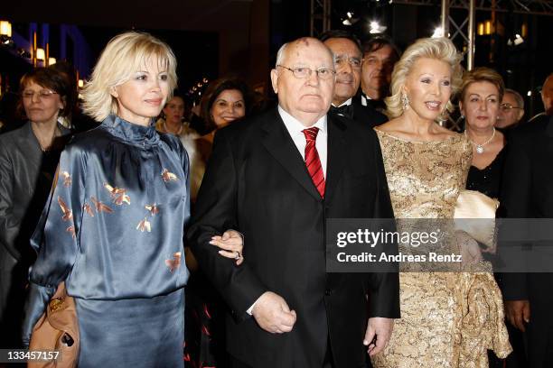 Irina Virganskaya, Mikhail Gorbacheva and Ute Ohoven attend the 20th UNESCO charity gala at Maritim Hotel on November 19, 2011 in Duesseldorf,...