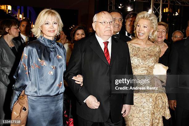 Irina Virganskaya, Mikhail Gorbacheva and Ute Ohoven attend the 20th UNESCO charity gala at Maritim Hotel on November 19, 2011 in Duesseldorf,...