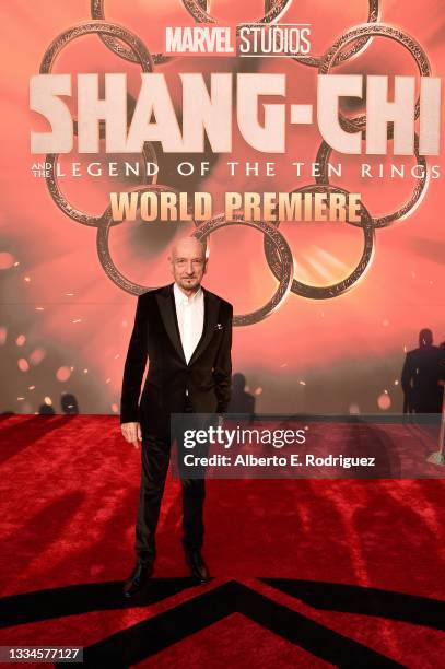 Ben Kingsley attends the "Shang-Chi and the Legend of the Ten Rings" World Premiere at El Capitan Theatre on August 16, 2021 in Los Angeles,...