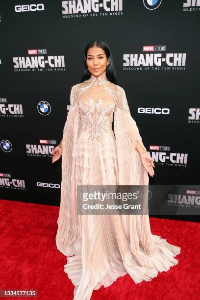Jhené Aiko attends the "Shang-Chi and the Legend of the Ten Rings" World Premiere at El Capitan Theatre on August 16, 2021 in Los Angeles,...