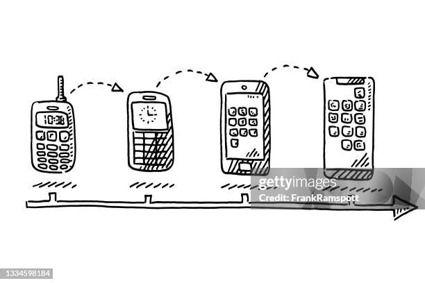 evolution of mobile phones drawing - with new era stock illustrations