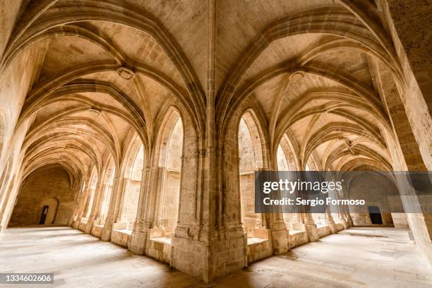 medieval gothic style cloister in france, narbonne cathedral, france - cloister - fotografias e filmes do acervo