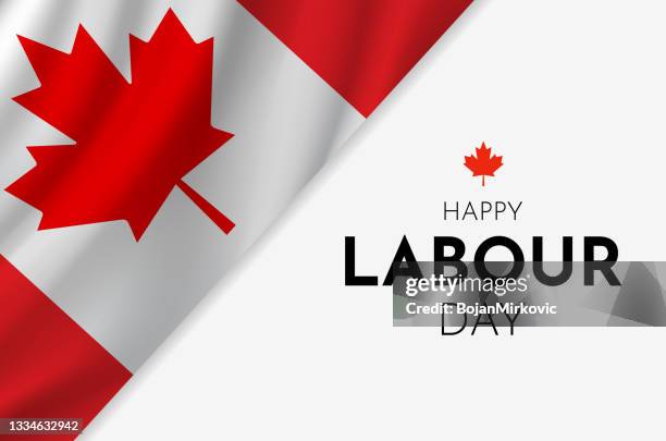 labour day canada card with canadian flag. vector - maple leaf icon stock illustrations