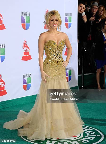 Singer Shakira arrives at the 12th annual Latin GRAMMY Awards at the Mandalay Bay Resort & Casino November 10, 2011 in Las Vegas, Nevada.