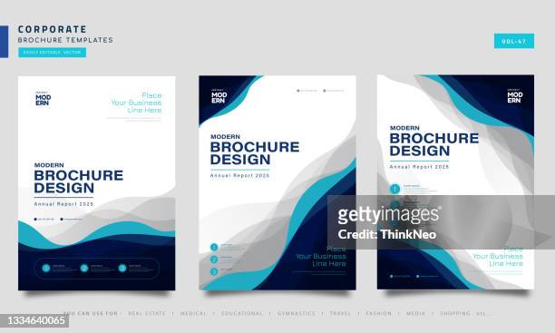 annual report brochure flyer template set, blue cover design, business advertisement, magazine ads, catalog vector layout in a4 size - fashion stock illustrations