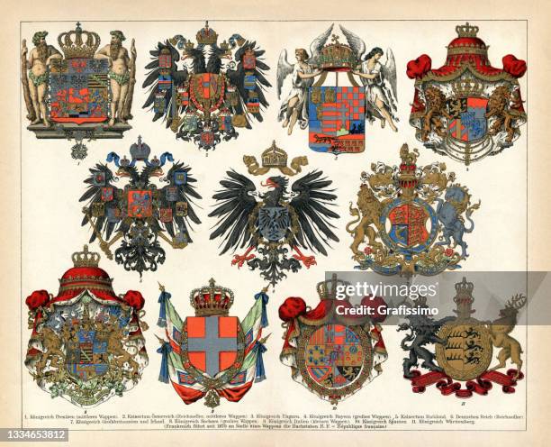 ilustrações de stock, clip art, desenhos animados e ícones de badges from countries in europe 19th century - insígnia