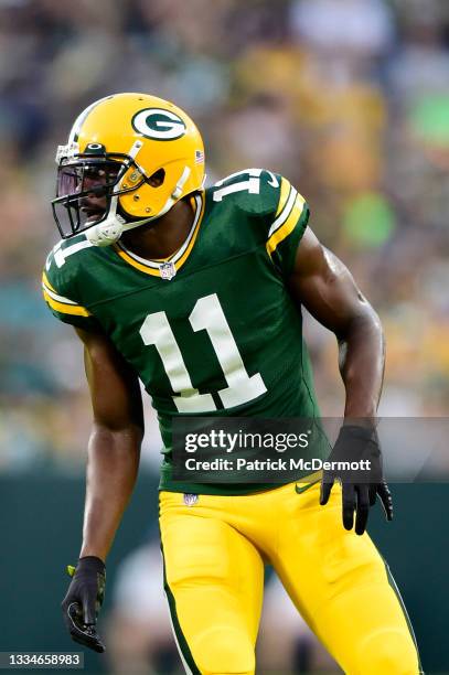 Devin Funchess of the Green Bay Packers in action in the first half against the Houston Texans during the preseason game at Lambeau Field on August...