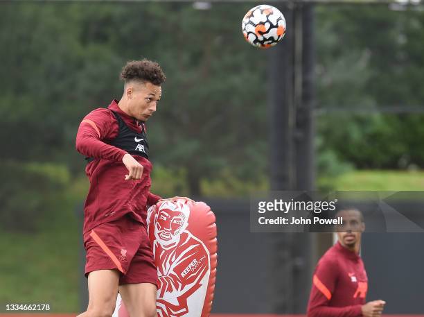 Rhys Williams of Liverpool during a training session at AXA Training Centre on August 17, 2021 in Kirkby, England.