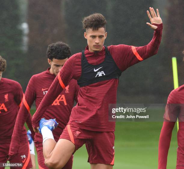 Rhys Williams of Liverpool during a training session at AXA Training Centre on August 17, 2021 in Kirkby, England.