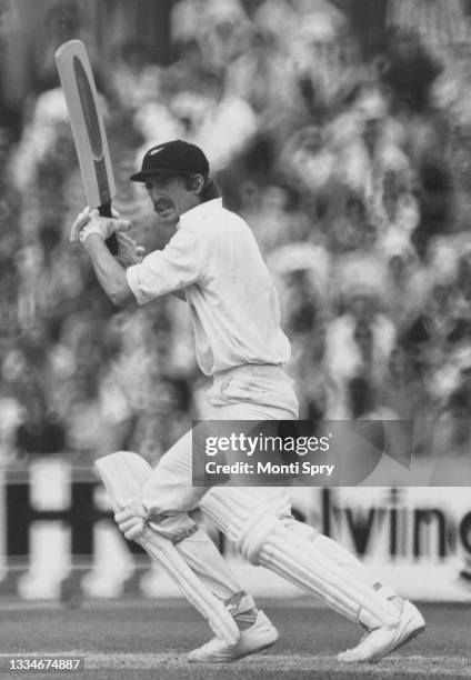 John Wright of New Zealand, a left handed opening batsman for the touring New Zealand Cricket team plays a shot to midwicket during his second...