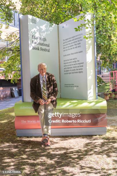 British writer Alexander McCall Smith attends a photocall during the Edinburgh International Book Festival 2021 on August 17, 2021 in Edinburgh,...